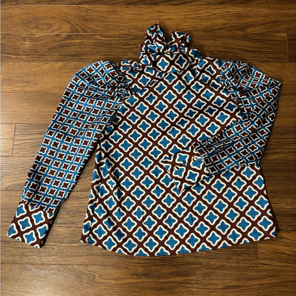 NWOT Zara Geometric Tie Neck Blouse